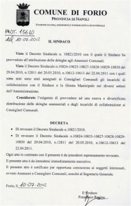 Protocollo con revoca assessori di Forio